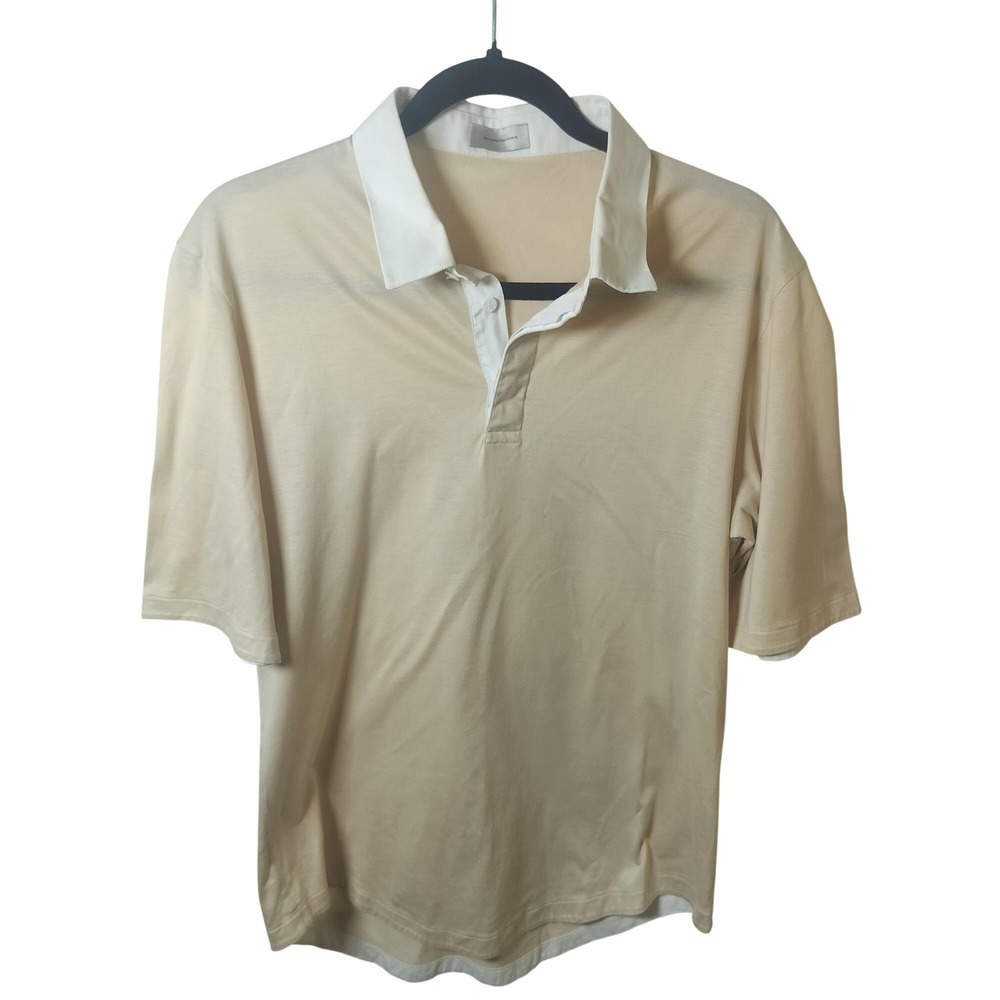 Balenciaga Paris Mens Tan White Contrast Collar Short Sleeve Polo Shirt Designer